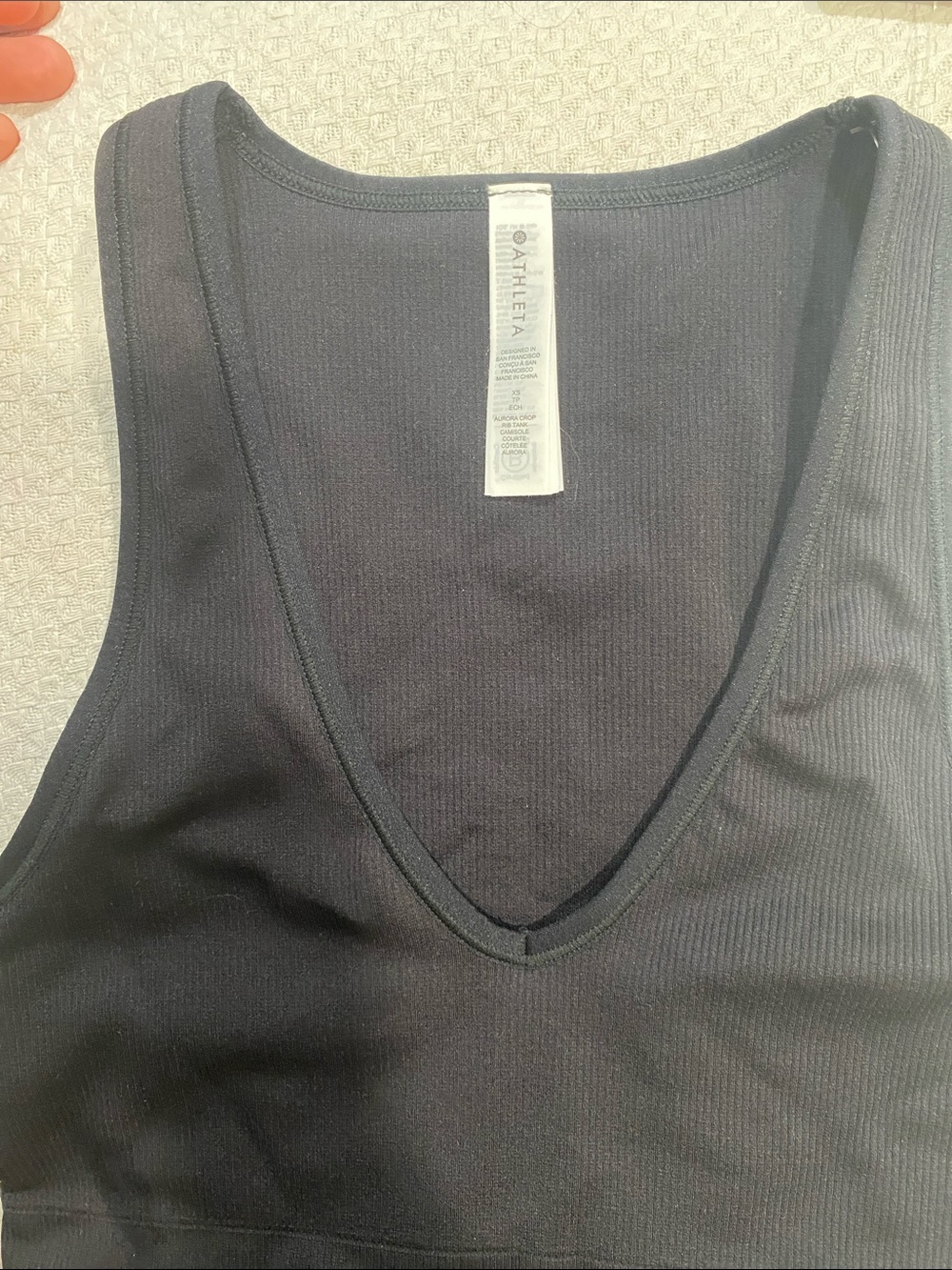 Athleta Black Ribbed V-Neck Crop Sports Bra